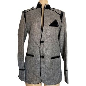 Velvet Custom Fitted Single Breasted Two Button Longline Coat Grey Suit Jacket